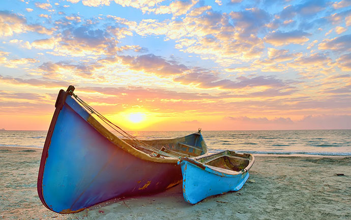 Golden Hour Boats on Beach